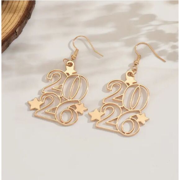 2026 New Year Earrings Gold Hollow - Picture 4 of 4
